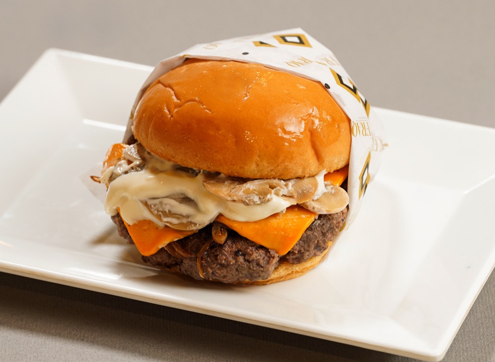 Mushroom Melt Beef, Juicy beef patty with creamy mushroom sauce, cheese slice and garlic mayo, Sufraq Karachi
