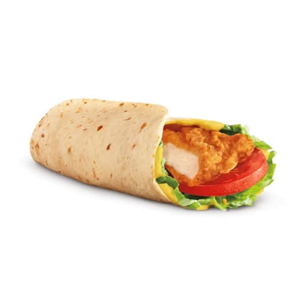 Mustard Wrap, Tortilla bread, juicy & crispy chicken, iceberg, mustard sauce & jalapeno, Sufraq Karachi